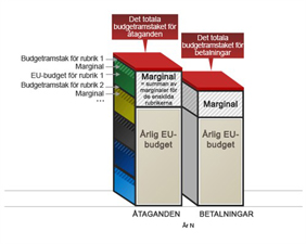 Staplarna visar skillnaderna mellan åtaganden och betalningar. Foto: Europeiska Unionens Råd.