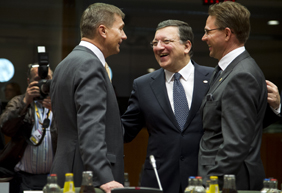 Andrus Ansip, José Manuel Barroso ja Jyrki Katainen.