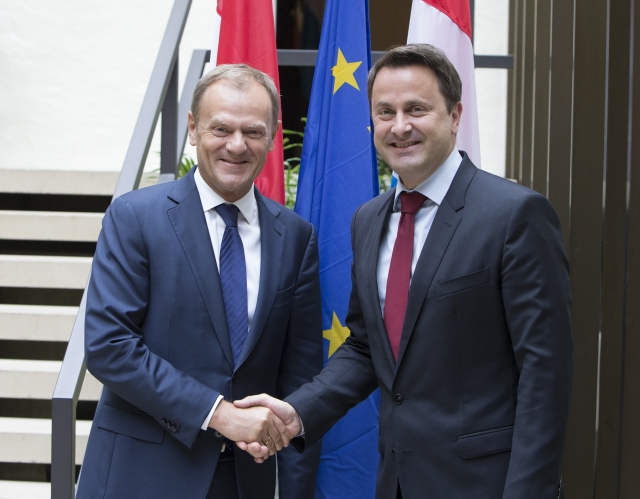 Donald Tusk ja Xavier Bettel, kuva EU:n neuvosto