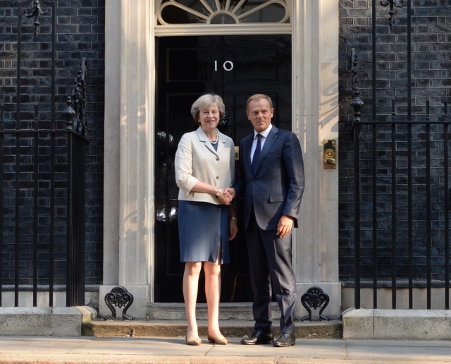 Storbritanniens premiärminister Theresa May och Europeiska rådets ordförande Donald Tusk.