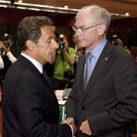 Ranskan presidentti Nicolas Sarkozy ja Eurooppa-neuvoston puheenjohtaja Herman Van Rompuy